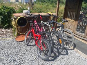 eine Gruppe von Fahrrädern, die vor einem Gebäude geparkt sind in der Unterkunft Le gite du moulin in Lablachère
