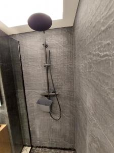 een douche in een badkamer met een douchekop bij Cosmopolit by Riba in Braşov