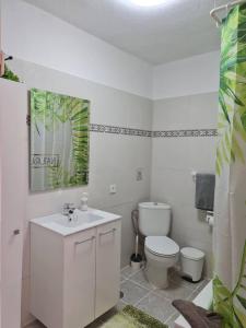 a white bathroom with a toilet and a sink at Sunny Island Retreat in Tejina de Isora in Guía de Isora