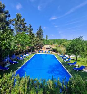 an overhead view of a swimming pool with lounge chairs at Polonezköy Country Club & Accommodation in the Wildlife Park! in Beykoz