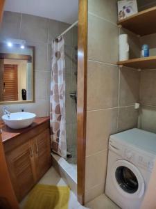 ein Badezimmer mit Waschbecken und Waschmaschine in der Unterkunft studio colibri in Saint-François