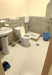 ein Bad mit einem WC und einem Waschbecken in der Unterkunft Raahi Hotel City Site Gilgit in Gilgit