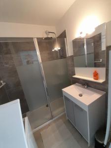 a bathroom with a shower and a sink at F1 à 5 minutes des plages et de la gare in Vallauris