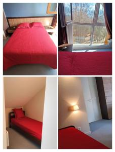 Habitación con cama roja y ventana en Appartement Le Montagnard en Les Déserts