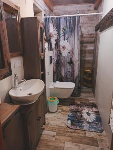 łazienka z umywalką i toaletą w obiekcie Domek letniskowy Ali w mieście Przejma Wielka