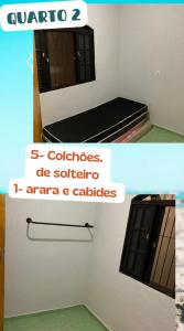 two pictures of a room with a bed at Casa de praia completa in Mongaguá