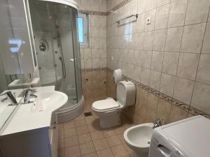 a bathroom with a toilet and a shower and a sink at Moro Crikva in Crikvenica +21 photos
