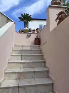 a staircase leading up to a house with a plant at Angelic House in Spetses