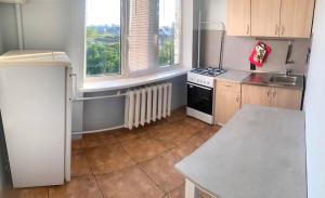 a kitchen with a sink and a stove top oven at Apartment in city center in Kyiv