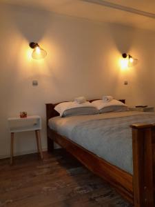 una camera con un letto e due luci sul muro di Apartman ASKA a Višegrad