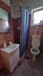 bagno con lavandino, servizi igienici e finestra di Guest House Jasmin a Rovigno (Rovinj)