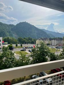 a view from a balcony of a parking lot at Lakiluk in Kranj