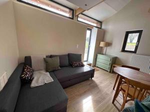 a living room with a couch and a table at Gite lumineux et confortable - La ferme de Montigny in Neauphe-sur-Dives +5 photos