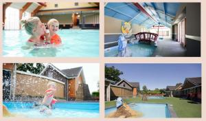 a collage of pictures of children playing in a swimming pool at Chaletbos Voorthuizen Stroe Garderen in Voorthuizen