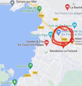 a map of the location of the fire at Studio 27 m2 avec terrasse 20m2 in Six-Fours-les-Plages