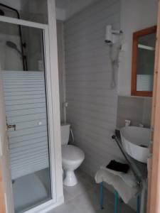 a bathroom with a toilet and a sink at Tiny Studio Ariège Pyrénées in Castelnau-Durban