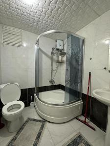 a bathroom with a shower with a toilet and a sink at Paradice App in Istanbul