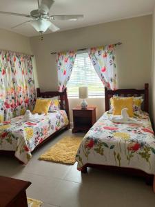 Spacious apartments Crystal Waters في لوتسيا: غرفة نوم بسريرين ونافذة