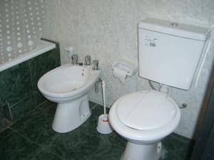 Un baño con un inodoro blanco y un lavabo. en Monoambiente céntrico, en San Luis