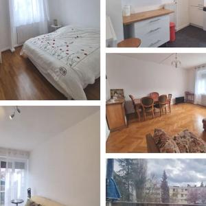 a collage of pictures of a bedroom and a bed at So Cosy Home Paris-Sceaux/Bourg-la-Reine. in Sceaux