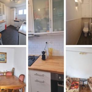 un collage de quatre photos d'une cuisine dans l'établissement So Cosy Home Paris-Sceaux/Bourg-la-Reine., à Sceaux