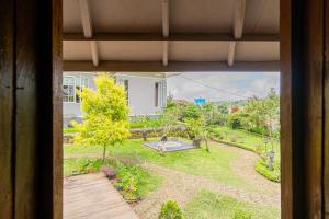 a view of a garden from a window at Four Monkeys House in Bedugul