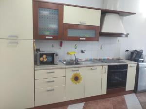 una cucina con lavandino e forno a microonde di Brezza Marina 3021 a Genova