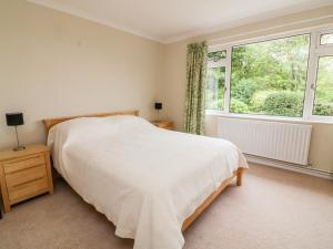 a bedroom with a bed and two windows at 7 Old Rectory Gardens in Kingsbridge