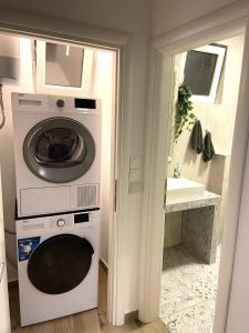 pralnia z pralką i umywalką w obiekcie Luksuzni apartman Bonaca w Novim Vinodolskim