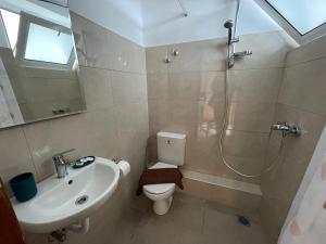 a bathroom with a sink and a toilet and a shower at Studio Bellos in Tolo