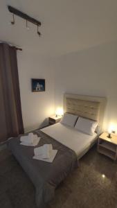 a bedroom with a large bed with two night stands at Alexander Apartments Nea Koutali in Néa Koútali