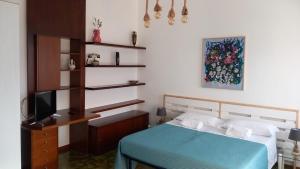 1 dormitorio con 1 cama y TV en My Holidays - Camere dei Fiori, en Gravedona