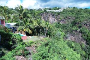 vista su una montagna con palme e su una casa di MAISON DIVON Luxueuse Villa Exotique face à l'Océan avec Piscine chauffée a Bernica-les Bas Altre 42 foto