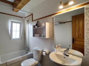 a bathroom with a toilet and a sink and a tub at Apartamentos Corona in Comillas