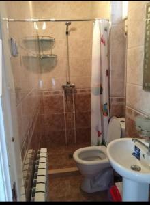 a bathroom with a shower and a toilet and a sink at Munis in Samarkand +29 photos