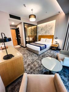 伊斯坦堡的住宿－Triada Hotel Karaköy，酒店客房,配有床和沙发