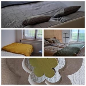 Beutenaken的住宿－Beutenaken Drie，一张房间里床的三张照片拼贴