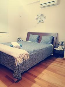 a bedroom with two beds and a wooden floor at Irinas country home! in Trimiklini