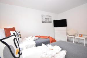a bedroom with two beds and a flat screen tv at GUN01-RI Apartment in Haundorf in Haundorf