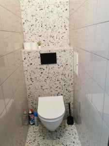 a bathroom with a white toilet in a room at King Petera in Ventspils