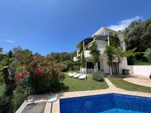 a villa with a swimming pool and a house at Green Villa in Olives in Bar