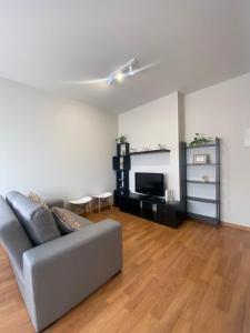 a living room with a couch and a television at Apartamento Pastora in Vigo