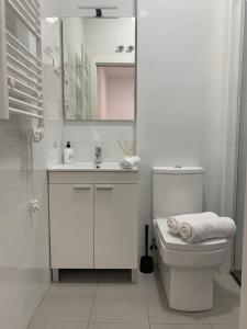 a white bathroom with a sink and a toilet at Atocha Reina Sofia in Madrid