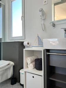 ein weißes Bad mit einem Waschbecken und einem WC in der Unterkunft Mobile House Hana E8 in Lučica