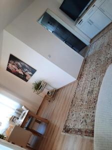 a living room with a large rug on the floor at Moderne 3Zimmer Wohnung, in Königsbrunn bei Augsburg in Königsbrunn