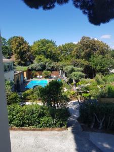 a view of a yard with a swimming pool at Hotel Villa Maya in Saint-Tropez