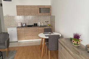 a kitchen with a small table in a room at City Center Studio in Niš