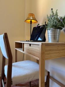 a laptop on a desk with a lamp and a chair at Agave Marina in Marciana Marina