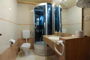 een badkamer met een toilet, een wastafel en een douche bij Accommodation Salvia in Sveti Juraj