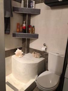 佛洛伊塔的住宿－Danai Exclusive . Ξεχωριστές ομορφες διακοπές，一间带卫生间和墙上架子的浴室